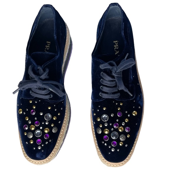 PRADA Studded Blue Velvet Microsole Creepers Platform Shoes size 39.5/9.5 - Picture 5 of 10
